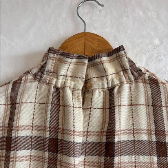 Sezane womens cream brown mock neck wool blend Plaid Long Sleeve Dress size 34 - Picture 8 of 14